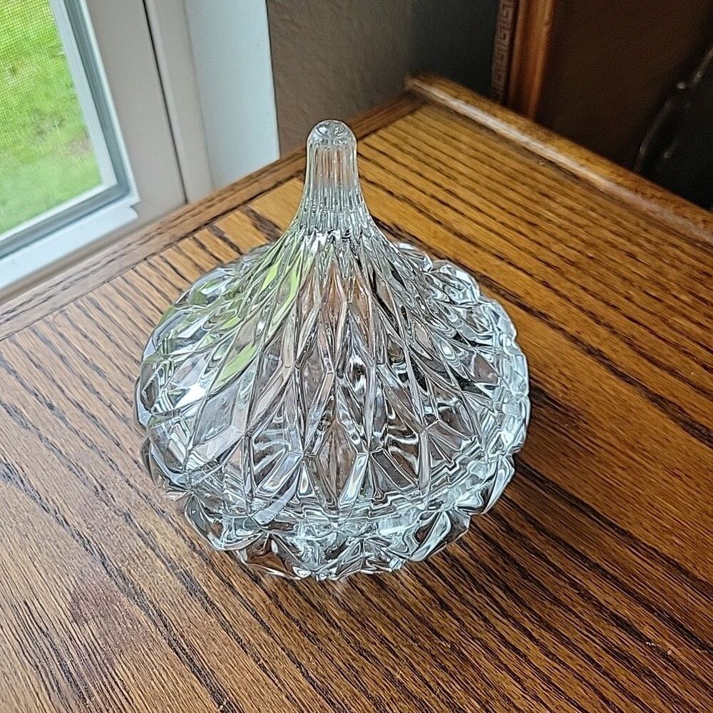 VTG Godinger Crystal Hershey Kiss Shaped Covered Candy Trinket Dish, 5in